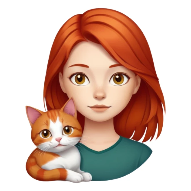 A girl with copper-red hair with a tricolor cat sticker