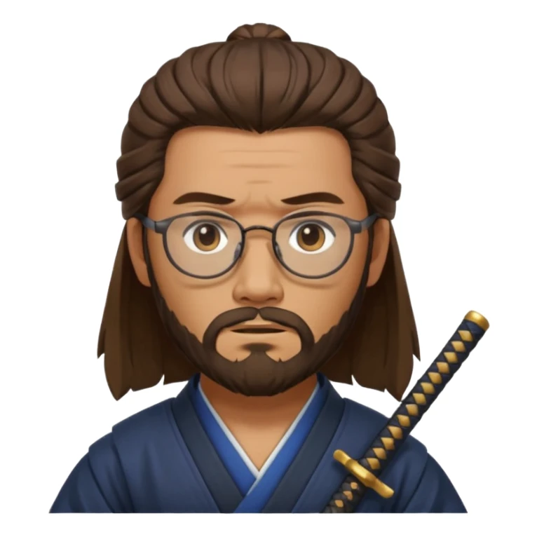 samurai, slim, long brown hair, beard , glasses sticker