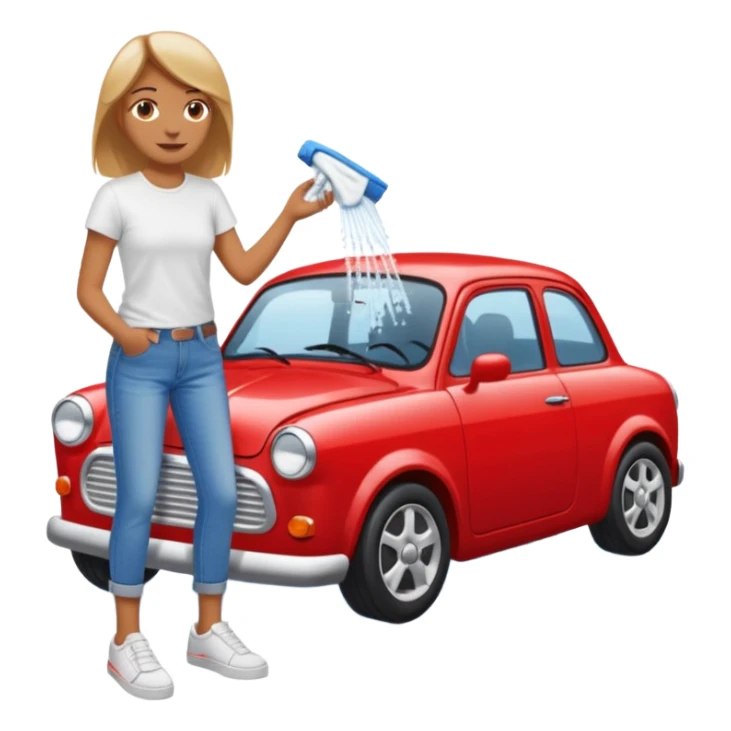 car washer woman with car  sticker