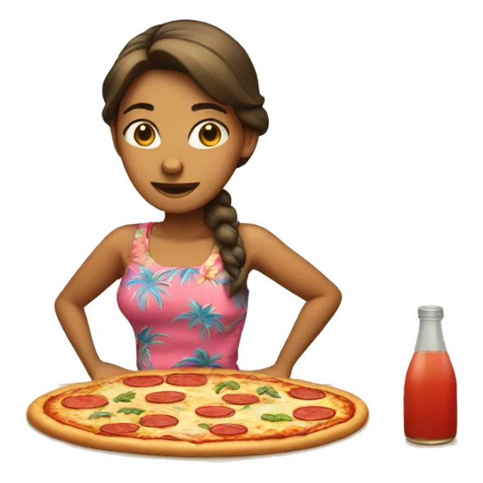 women hawaiian with making pizza sticker