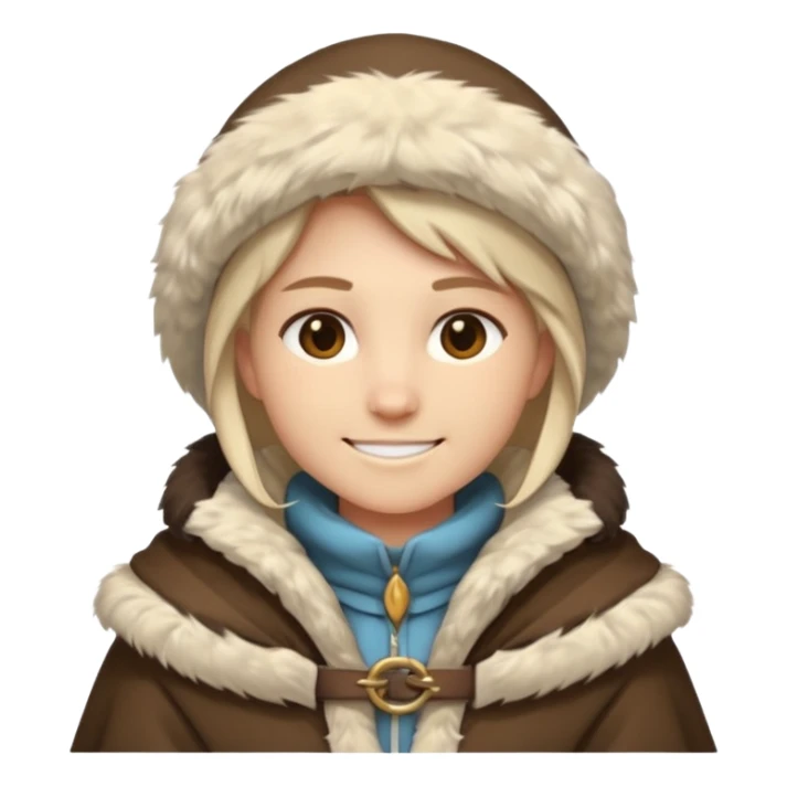 Fantasy human emoji portrait, simple winter mantle with fur trim on shoulders, northern winter vibe, restrained colors, clean flat emoji design, male/female variant
 sticker