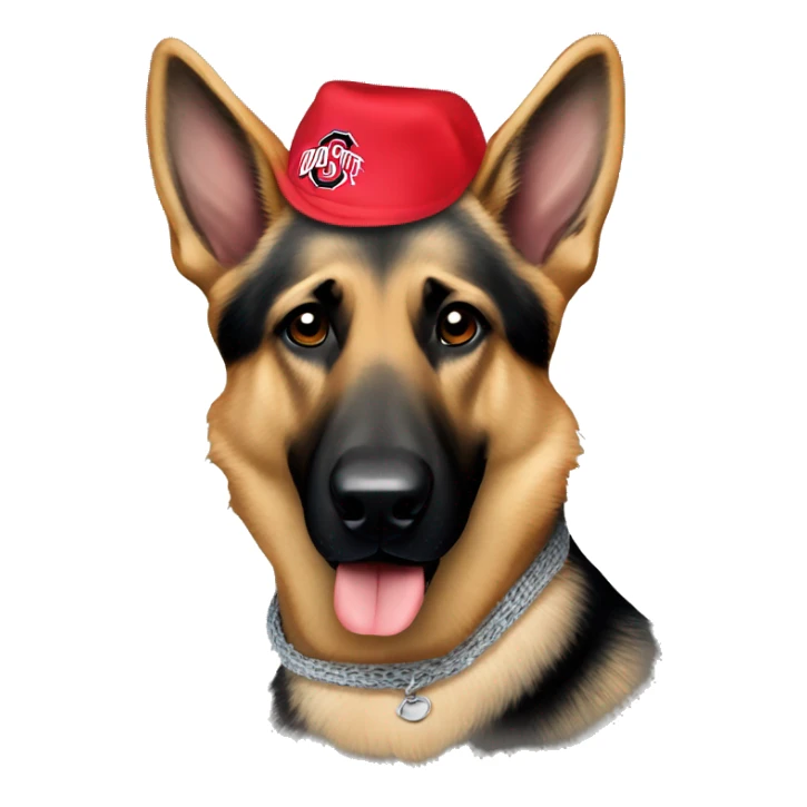 German Shepherd wearing an Ohio state bandana sticker