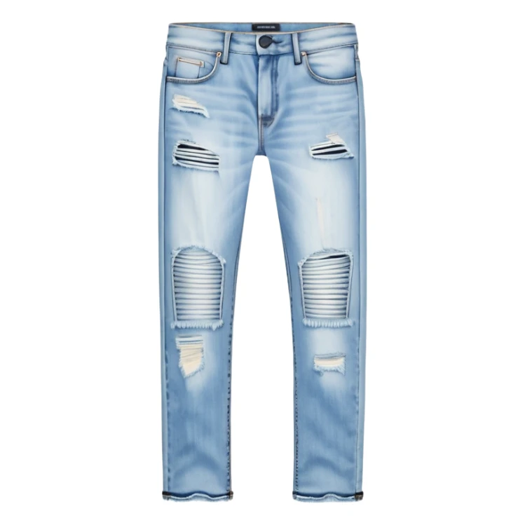 Hyperrealistic isolated ultra detailed still life, Distressed Straight Jean in Light Bleach Alexander Wang brand. No human features, no emoji faces, no emoji icons. 8k sticker