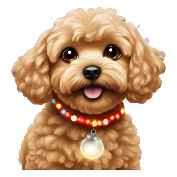 Red maltipoo with Christmas lights decorated around its neck sticker