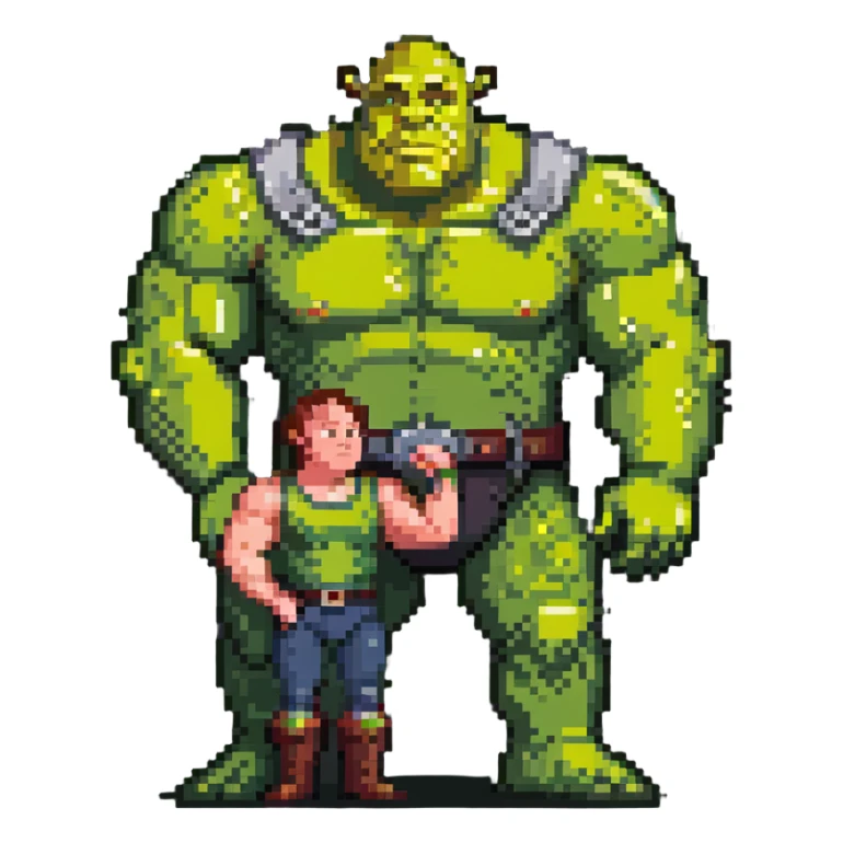 very muscular Shrek soothing Elon Musk sticker
