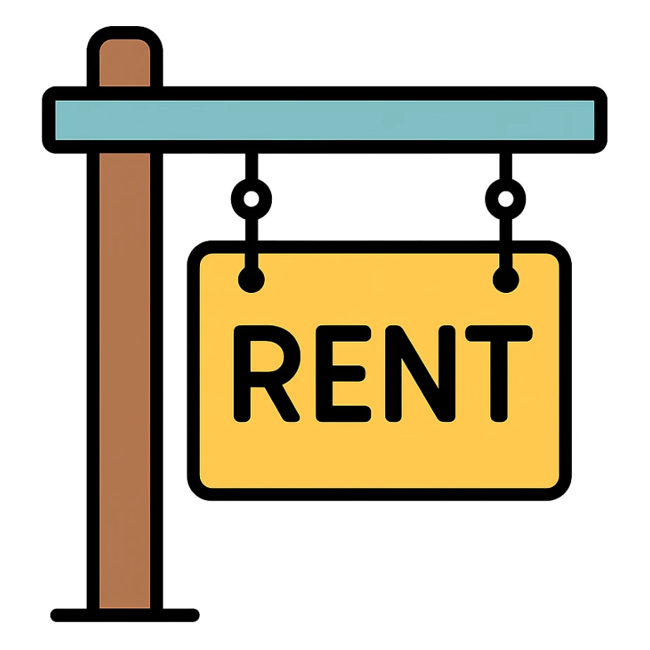 Make the rent sign board look modern with clean lines, minimal design, and a contemporary style. Keep the background transparent. sticker