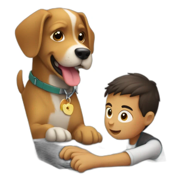 a dog closing the laptop of a boy sticker