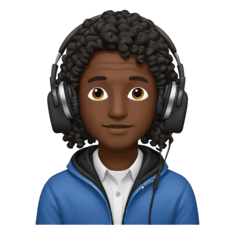 black long curly hair man wearing headphones no microphone sticker