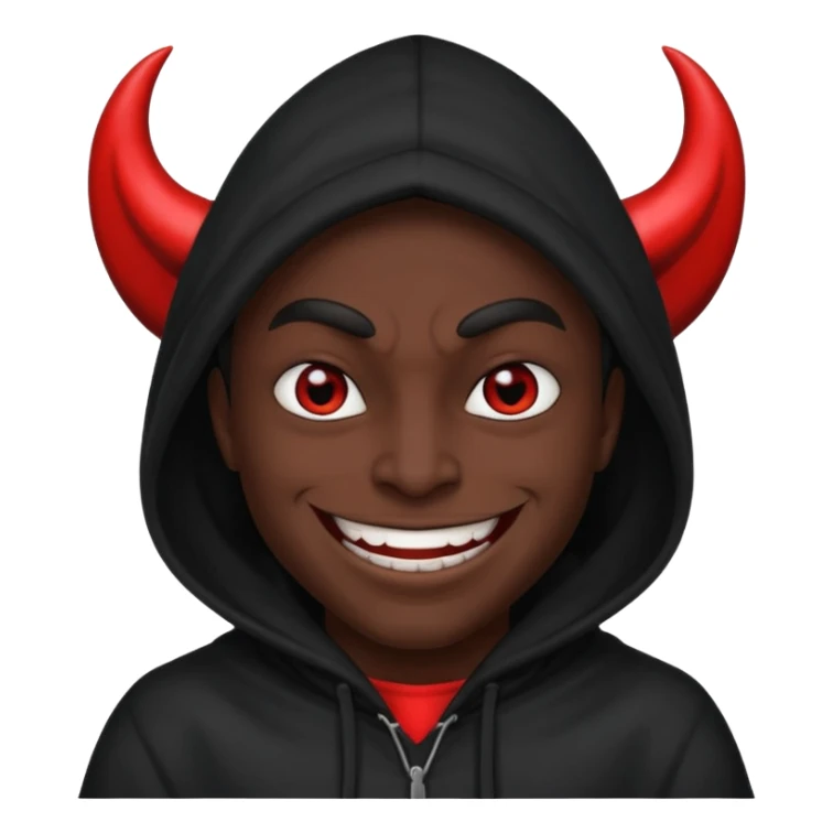 evil person with devilish smile and black face sticker