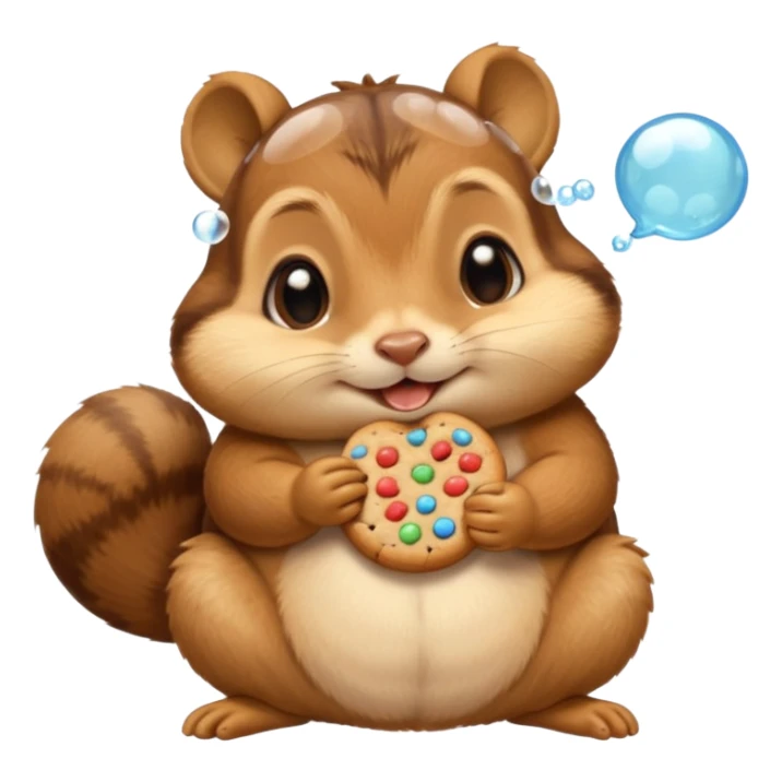 this exact chipmunk emoji eating cookie, w love bubbles around it ; in the same exact angle 🐿️ 🍪 sticker