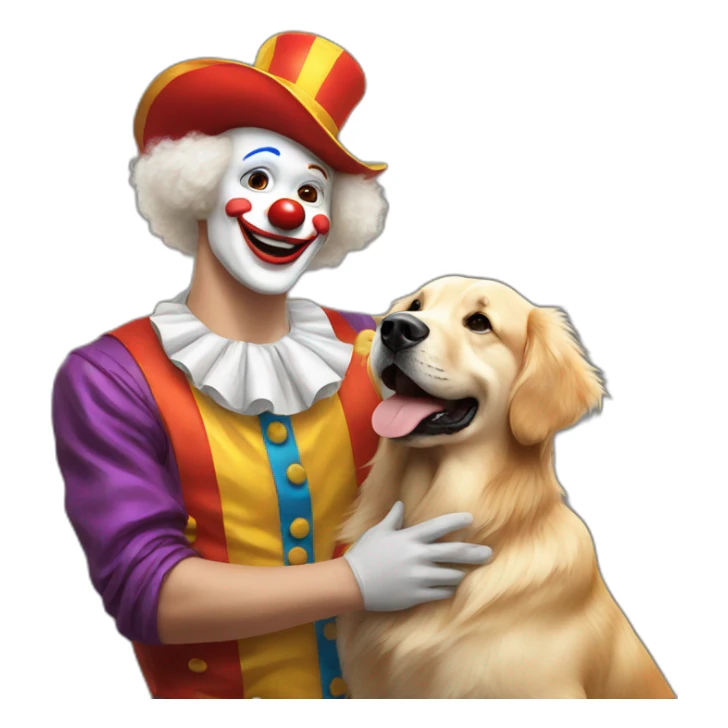 Clown petting a clown golden retriever sticker
