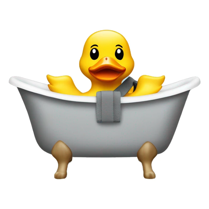 Rubber duck in a bath with a grey belt on a grey chair sticker