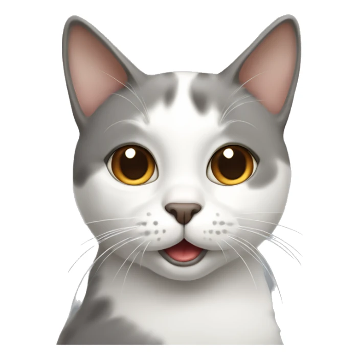 grey-white cat with brown face stocking out tongue sticker