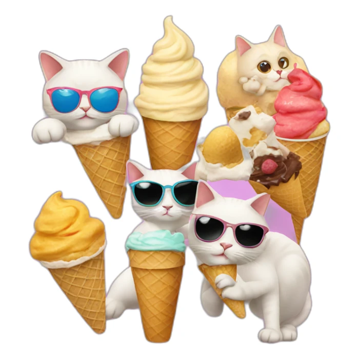 Cat with sunglasses eating ice cream with his best friends  sticker