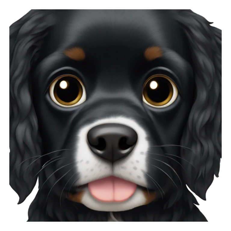 Small completely black king spaniel with black fur on his whole face and white stripe on chest sticker
