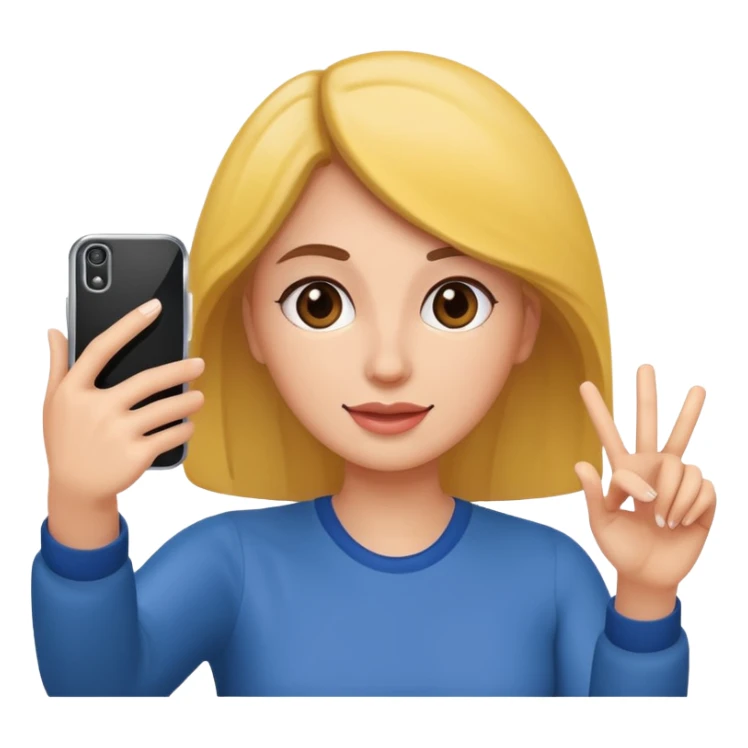  woman holding her phone having selfie sticker