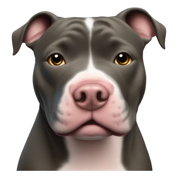 Blue Staffordshire bull terrier smelling a pig sticker