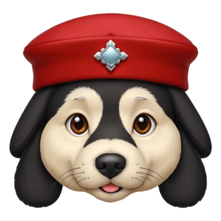 black suited old dog with red fes hat sticker