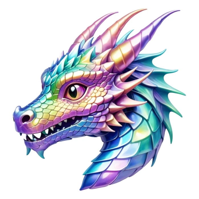 Sparkly glossy Pastel iridescent glass dragon head profile  sticker
