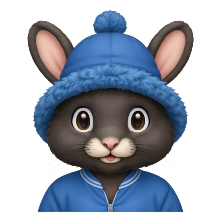 curly black rabbit with blue jersey and hat sticker