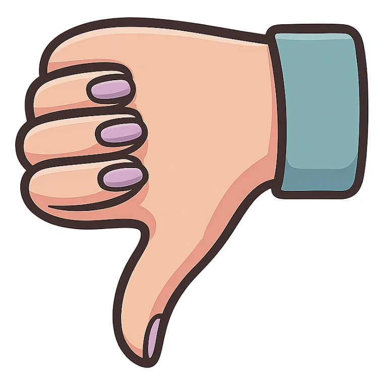 neat female hand with manicure showing dislike (thumb down), side view, thin clean contours, elegant soft rounded shapes, pastel palette #98B5BC, #B5B3C1, #C9A3C9, #E4C0CA, #F7DCD1, #F7C0AA, detailed shadows and highlights, soft lighting, no background sticker