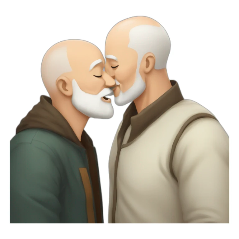 older buzz cut European white bearded  man kissing bald older Ethiopian bearded  man sticker
