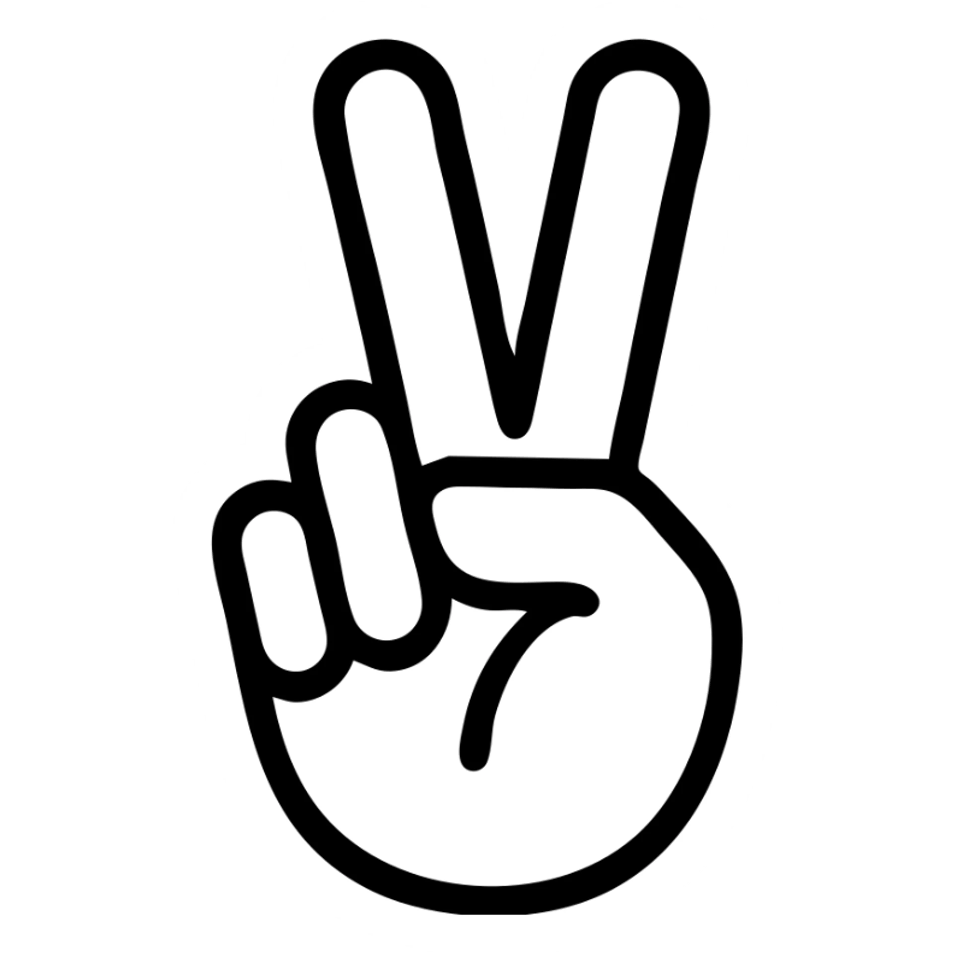 minimal outline style hand showing a peace sign gesture with the ring finger touched by the thumb, simple and clean lines sticker