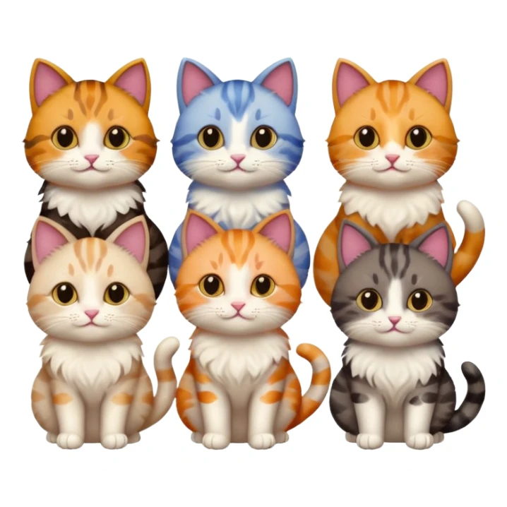 6 cats with different coloured coats sticker