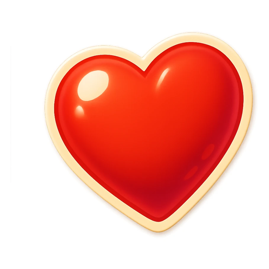 Transform the heart shape and color into a modern emoji logo style. Add a subtle beating effect and emoji-style shine. Remove any text. Keep it clean and vibrant as a retro stickers style emoji logo. sticker