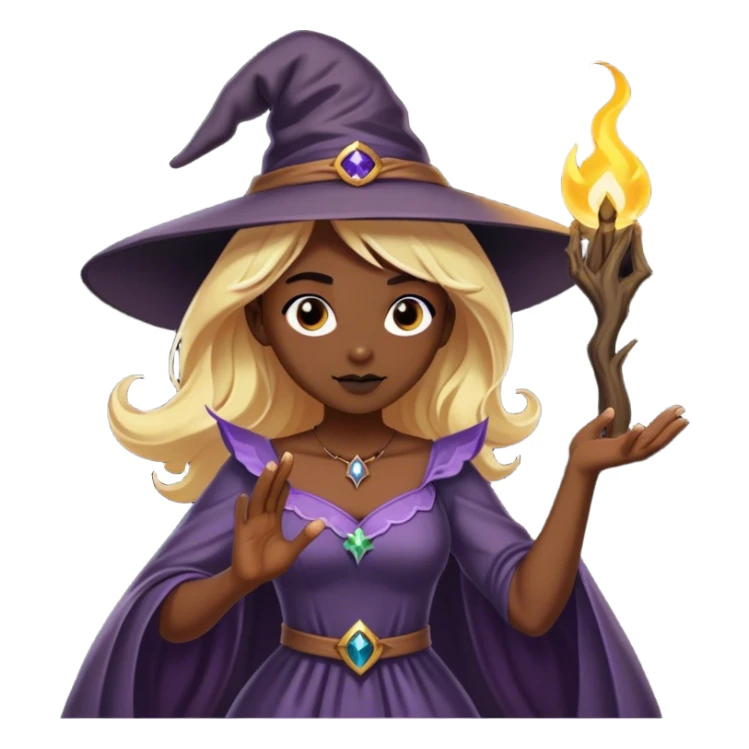 Blond witch girl with pretty dress casting spell on dark black man sticker
