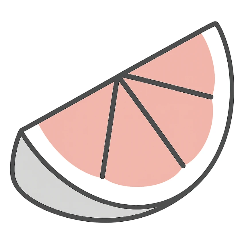 Edit the flat icon of a pink grapefruit wedge using a different 3-4 color palette. Keep the design minimal and clean with no background. sticker