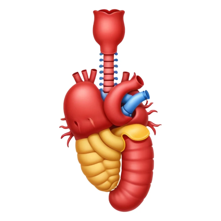 an emoji style image of the intestinal system (starting with the esophagus and ending with the rectum) like in an anatomy book but with bleeding from the rectum. sticker