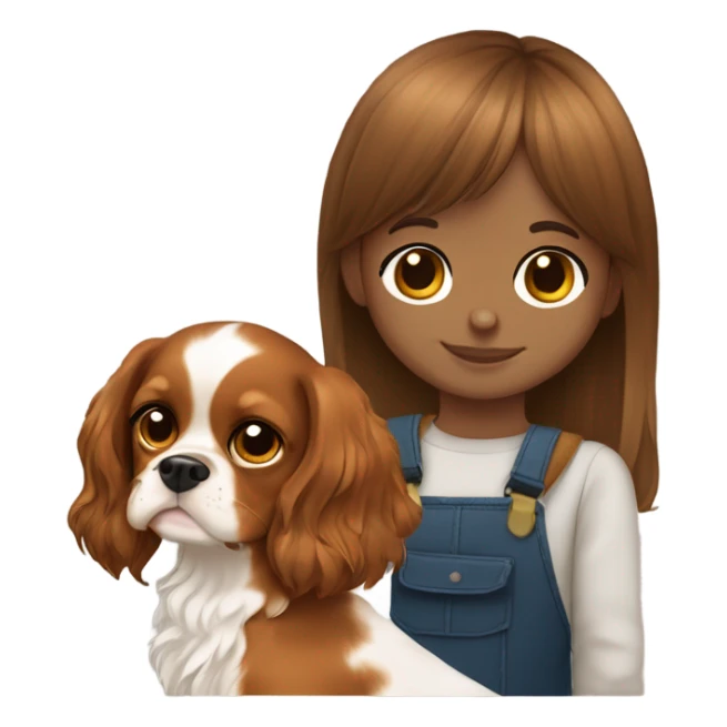 Cute kid with light brown skin and long hair and bangs with a cavalier King Charles spaniel sticker