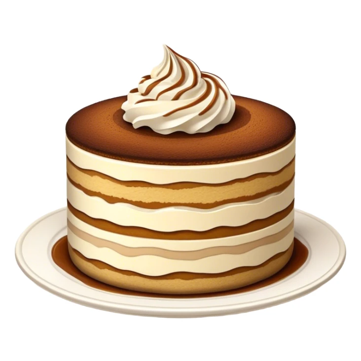 Tiramisu Cinematic Realistic Tiramisu Dessert Emoji, depicted as a delightfully messy, layered tiramisu with coffee-soaked sponge and mascarpone cream, rendered with rich textures and warm, indulgent lighting. sticker