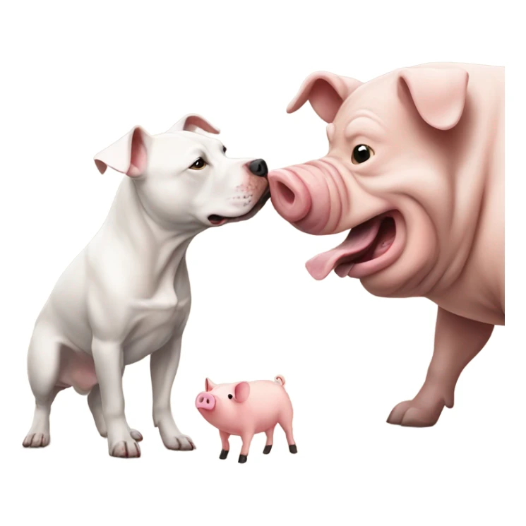Brown Staffordshire bull terrier smelling a pig sticker