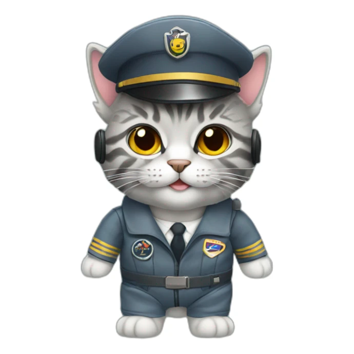 grey fluffy tabby dressed as pilot of plane sticker
