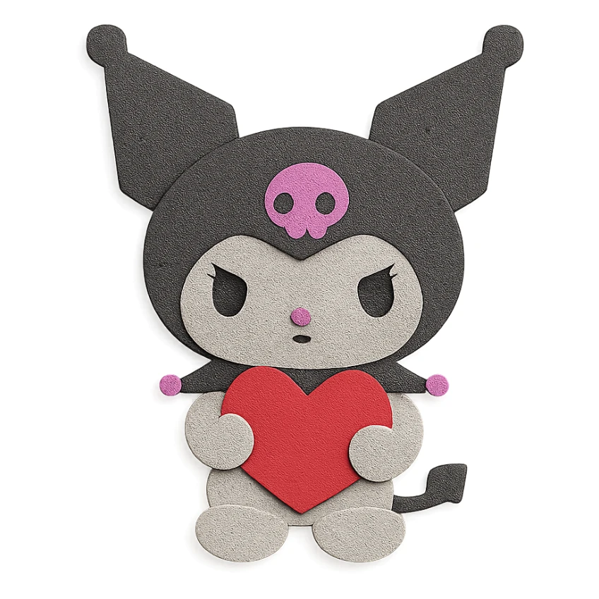 Kuromi holding a heart sticker