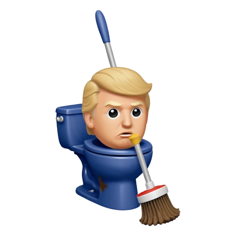 a donald trump shaped toilet brush with shit stains sticker