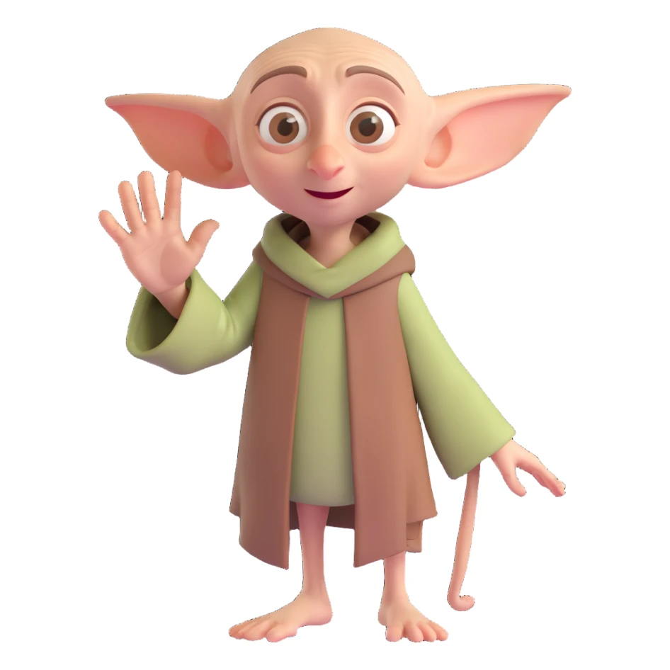 Harry Potter series, 3D emoji style, Dobby the house elf waving sticker