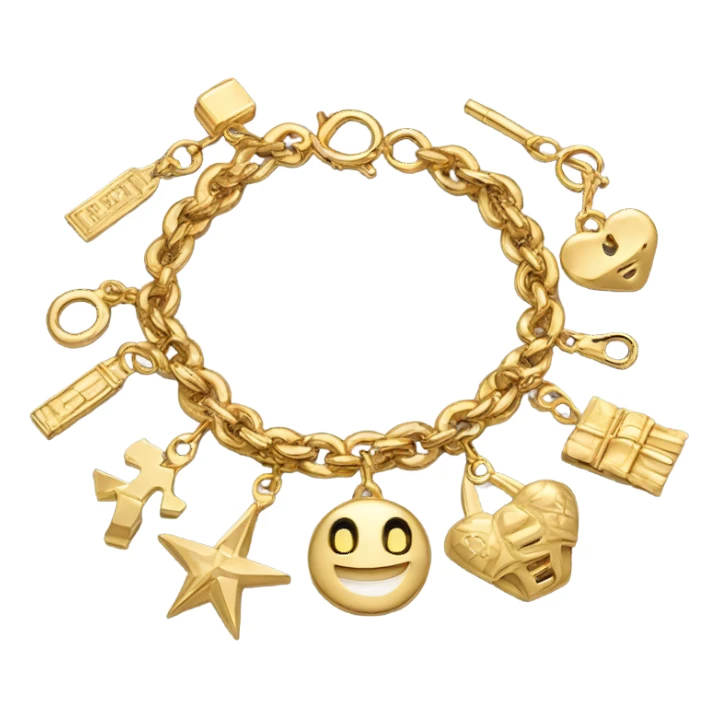 Realistic, gold charm bracelet with gold charms sticker