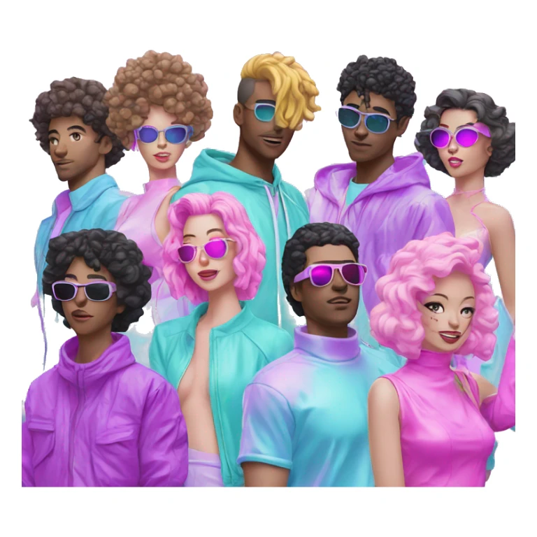 Vaporwave group of people on white background sticker