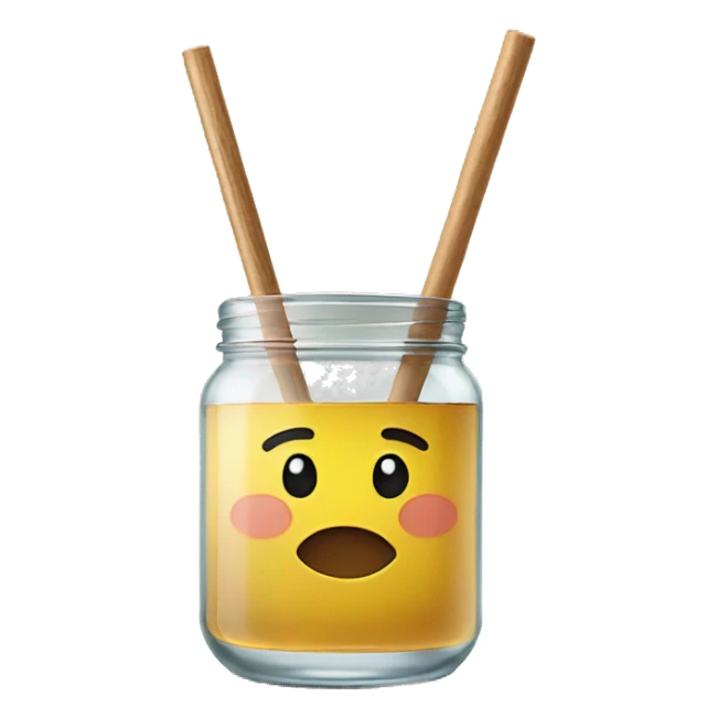 clear glass with wood lid and straw sticker