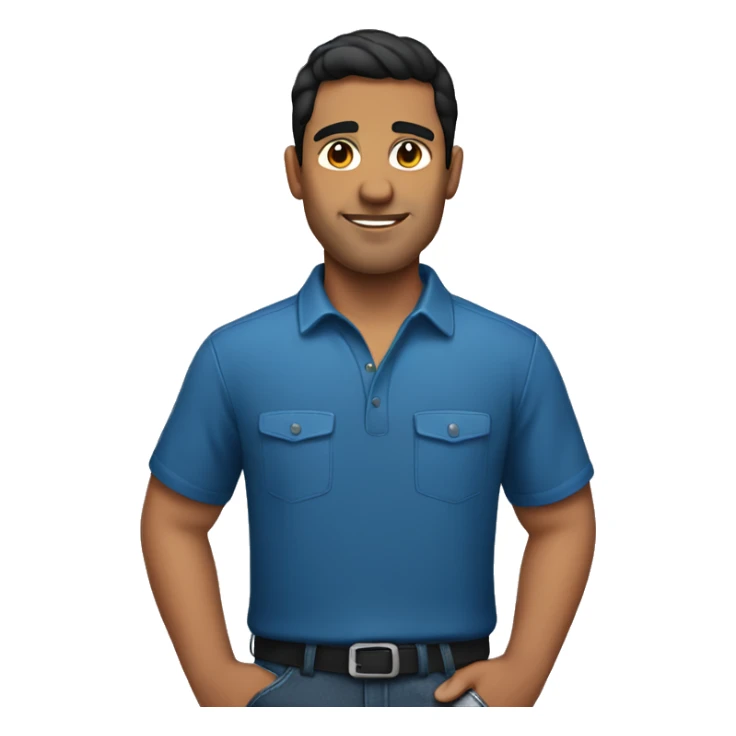 Hispanic man in blue and black shirt sticker
