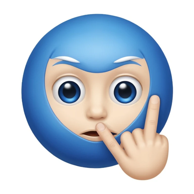 Blue ball emoji showing shut up finger on lips in attitude manners  sticker