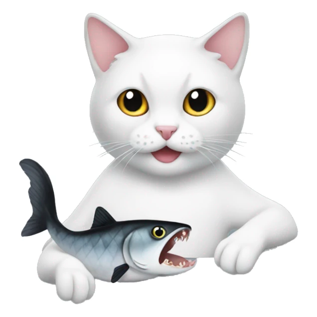 black and white cat eating fish sticker