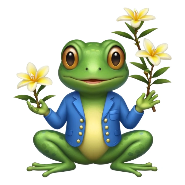 Frog with blue clothes and plumeria flowers sticker