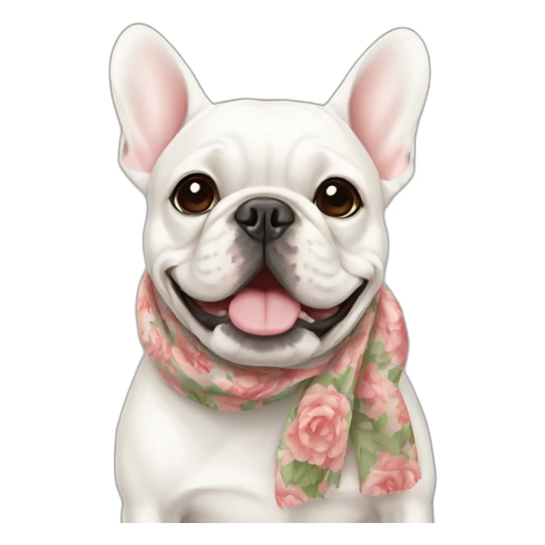 white french bulldog with floral scarf sticker