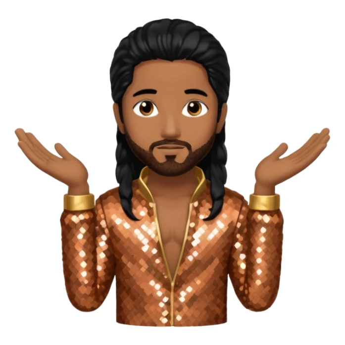 Omarion with long black hair, copper sequin outfit sticker