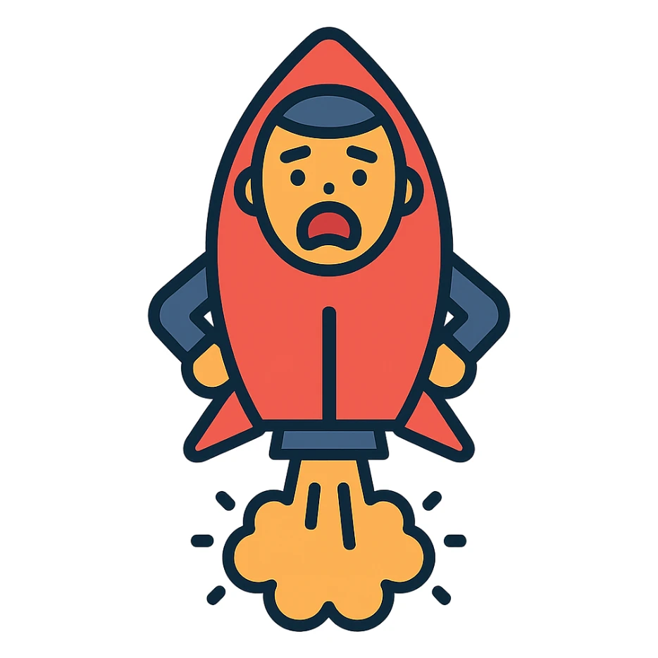 rocket man with a screaming face and farting, color outline icon style sticker