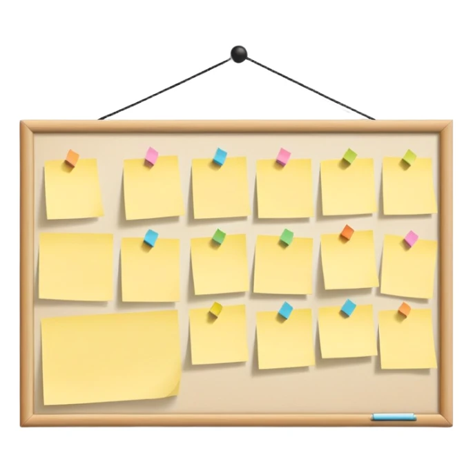 bulletin board with just a few sticky notes pinned to it, minimal sticker